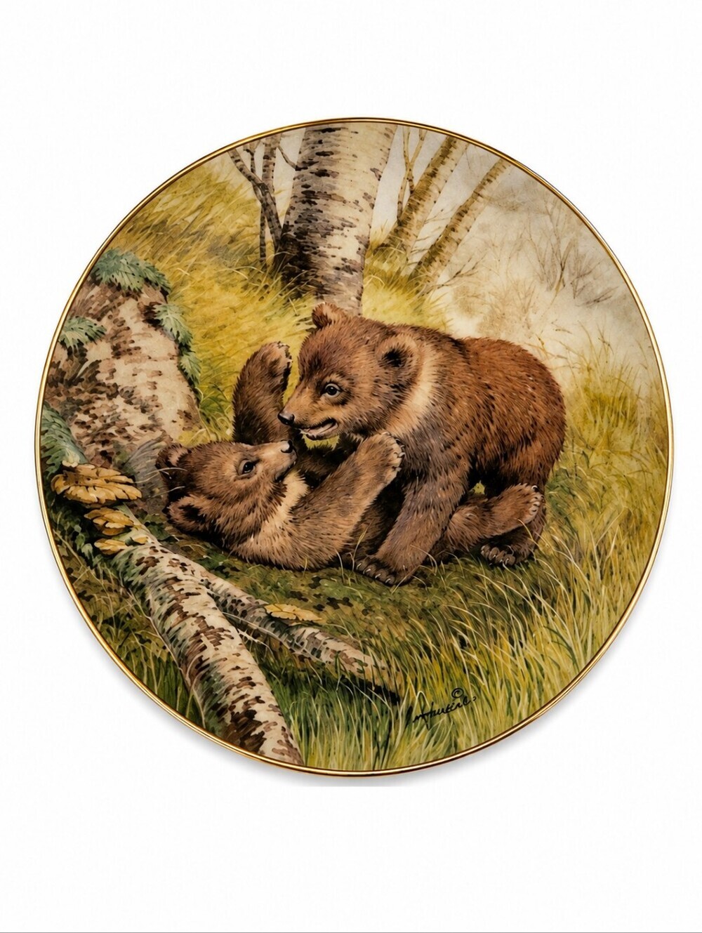 3/$30 Forest YEAR 1982 Bear Cubs Join in a May Frolic Porcelain Nature Plate